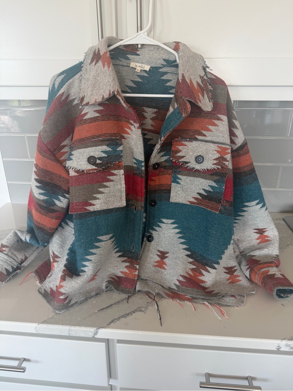 Women’s Southwestern Pattern Button-Up Jacket - Teal & Rust